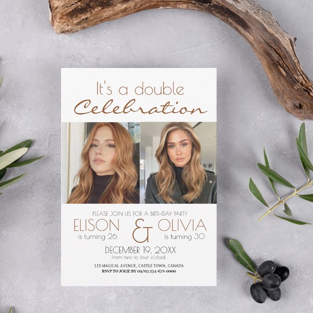Modern Double Celebration Photo Birthday Party Invitation (Creator Uploaded)