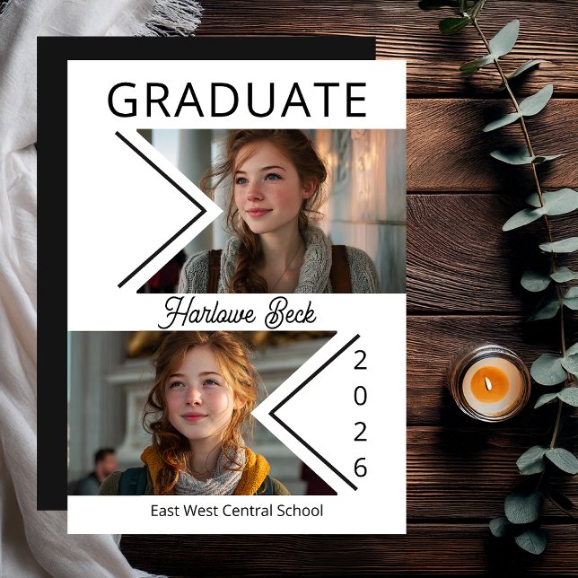 Modern Double Chevron Photo Graduation 2026 Announcement (Unique Modern Double Chevron Photo Graduation 2026 Announcement Card - Print | Digital)