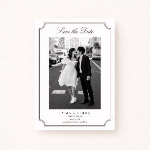 Modern Double Frame Burgundy Photo Save the Date Thank You Card