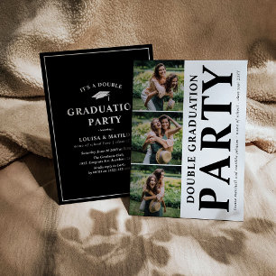 Modern Double Graduation Party Photo Collage Invitation