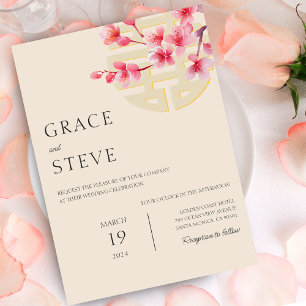 Modern Double Happiness Chinese Korean Wedding Invitation