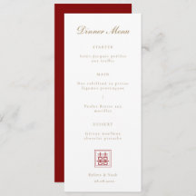 Modern Double Happiness Chinese Wedding Menu  