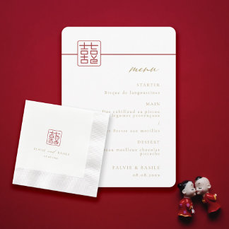 Modern Double Happiness Chinese Wedding Table Napkin