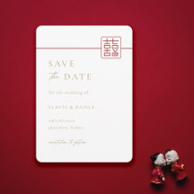 Modern Double Happiness Wedding Save The Date 