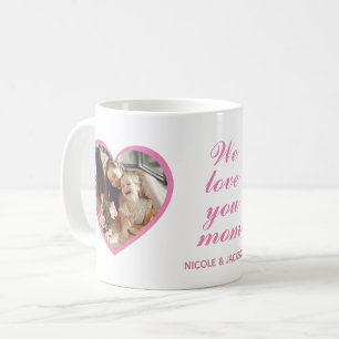 Modern Double Heart 2 Photos Name Mother's Day Coffee Mug