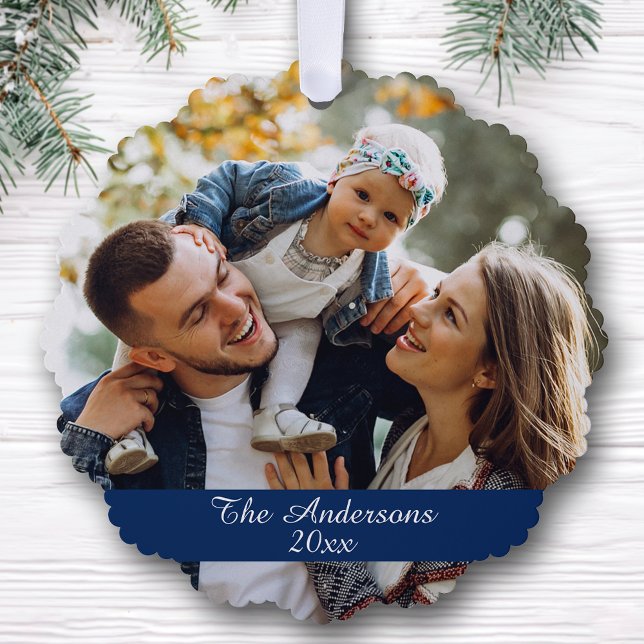 Modern Double Sided Family Photo Holiday Tree Decoration Card (Creator Uploaded)