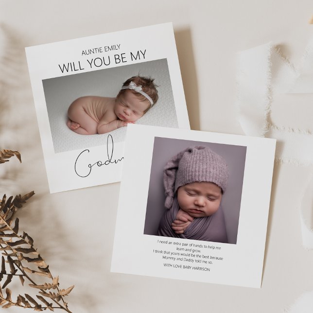 Modern Double Sided Photo Godmother Proposal Invitation (Creator Uploaded)
