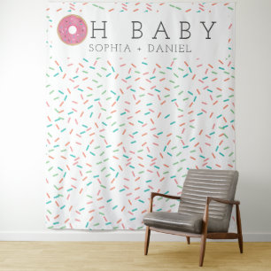 Modern Doughnut Baby Shower Backdrop Photo Booth Tapestry