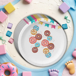Modern Doughnut Baby Sprinkles Baby Shower Paper Plate
