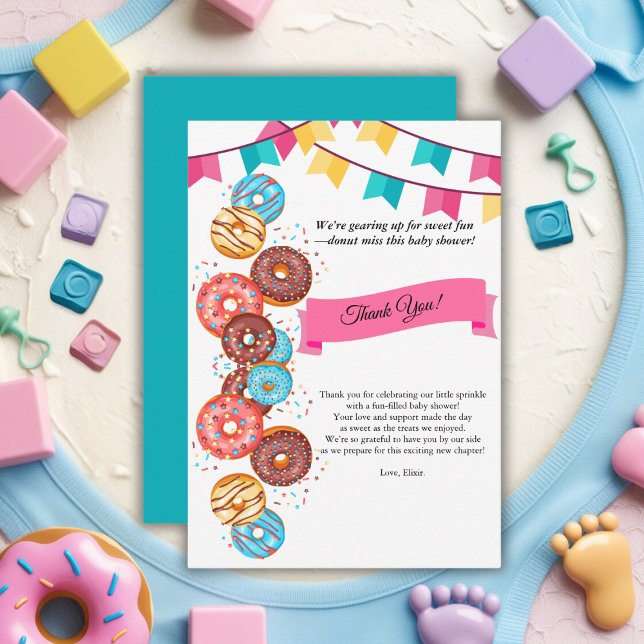 Modern Doughnut Baby Sprinkles Baby Shower Thank You Card (Creator Uploaded)