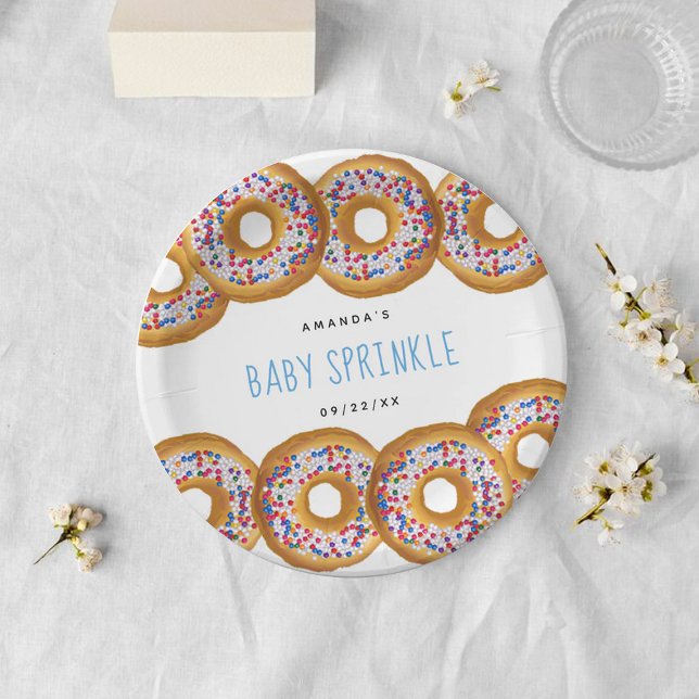 Modern Doughnut Boys Baby Shower Sprinkle Paper Plate (Creator Uploaded)