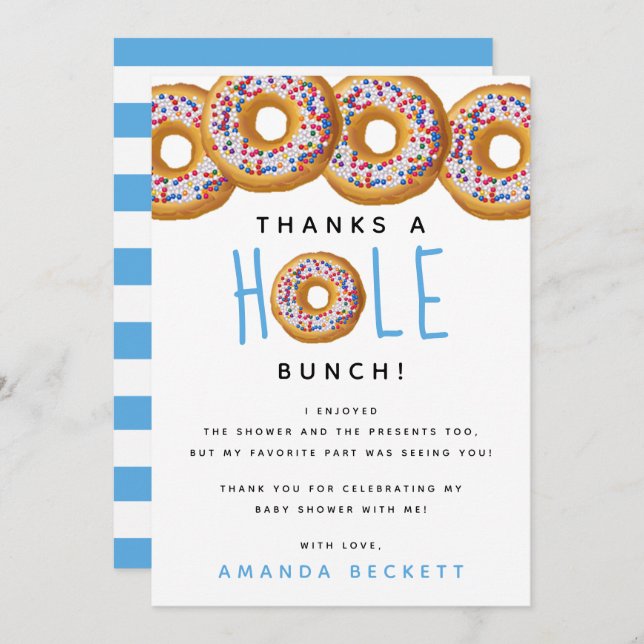 Modern Doughnut Boys Baby Shower Sprinkle Thank You Card (Front/Back)