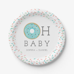 Modern Doughnut Girl Baby Shower Paper Plates