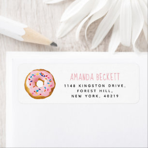 Modern Doughnut Girls Baby Shower Sprinkle Return Address Label