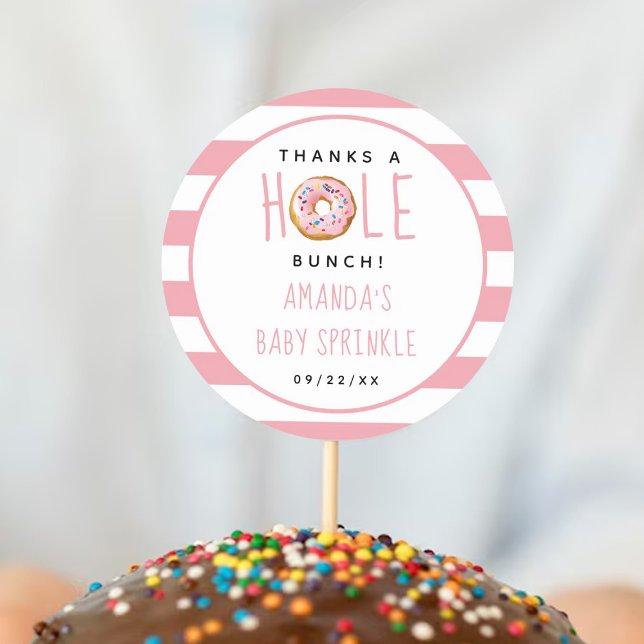 Modern Doughnut Girls Baby Shower Sprinkle Thank Y Classic Round Sticker (Creator Uploaded)