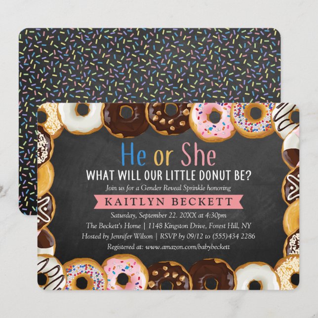 Modern Doughnut Sprinkle Gender Reveal Party Invitation (Front/Back)