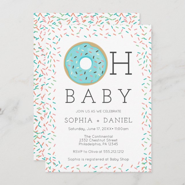 Modern Doughnut Sprinkles Baby Shower Invitation C (Front/Back)