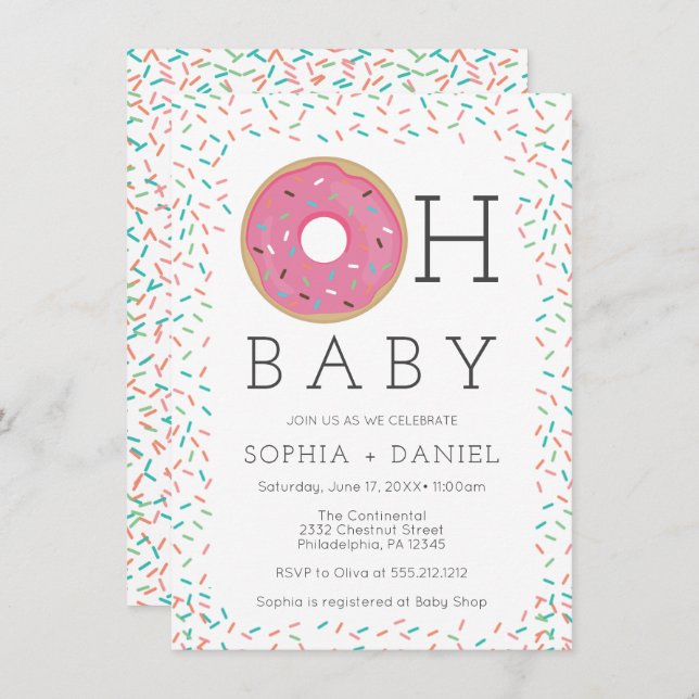 Modern Doughnut Sprinkles Baby Shower Invitation C (Front/Back)