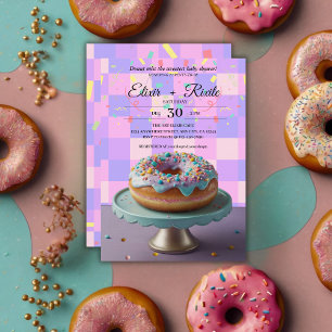 Modern Doughnut Sprinkles Chequered Baby Shower Invitation