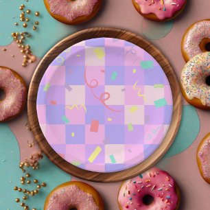 Modern Doughnut Sprinkles Chequered Baby Shower Paper Plate