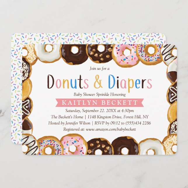 Modern Doughnuts & Diapers Baby Shower Sprinkle Invitation (Front/Back)