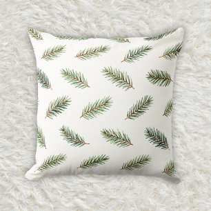 Modern Douglas Fir Sprig Stripe Watercolor Pattern Cushion