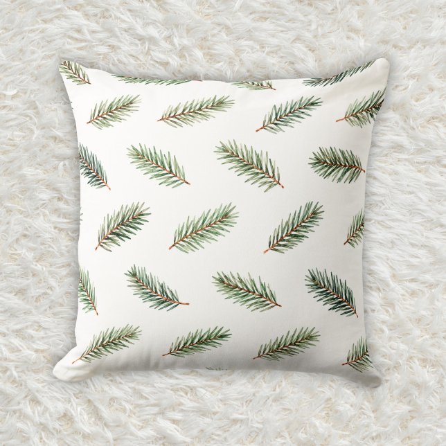 Modern Douglas Fir Sprig Stripe Watercolor Pattern Cushion (Creator Uploaded)