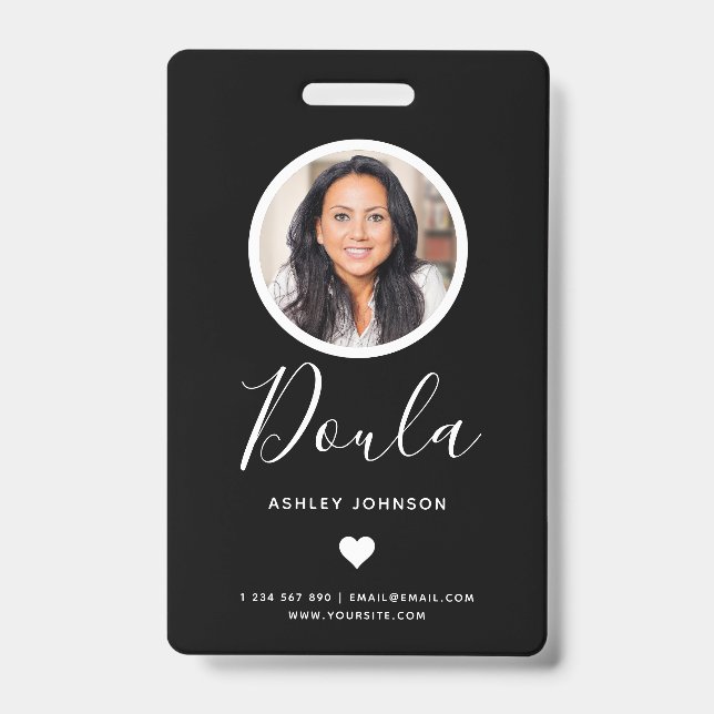 Modern Doula Midwife Add Your Photo Black ID Badge (Front)