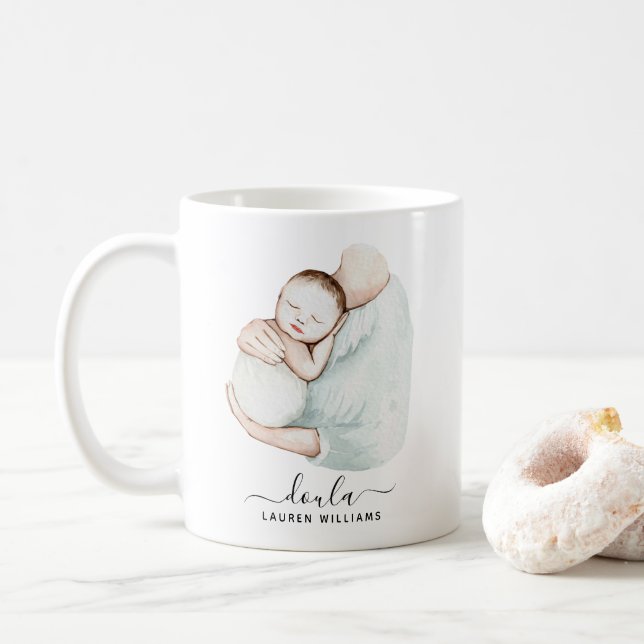 Modern Doula Midwife Birth Coach Pregnancy Simple Coffee Mug (With Donut)
