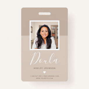 Modern Doula Midwife Photo Name Tag ID Cream Beige ID Badge