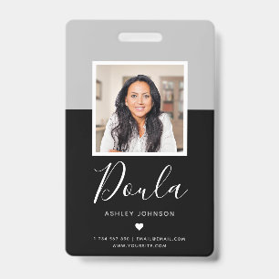 Modern Doula Midwife Photo Name Tag ID Grey Black  Badge