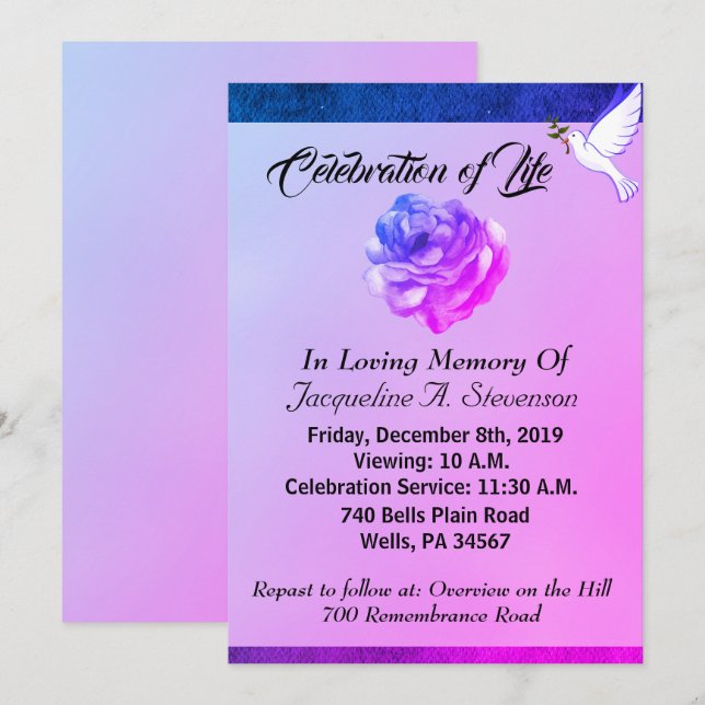 Modern Dove Christian Memorial Service Invitation (Front/Back)