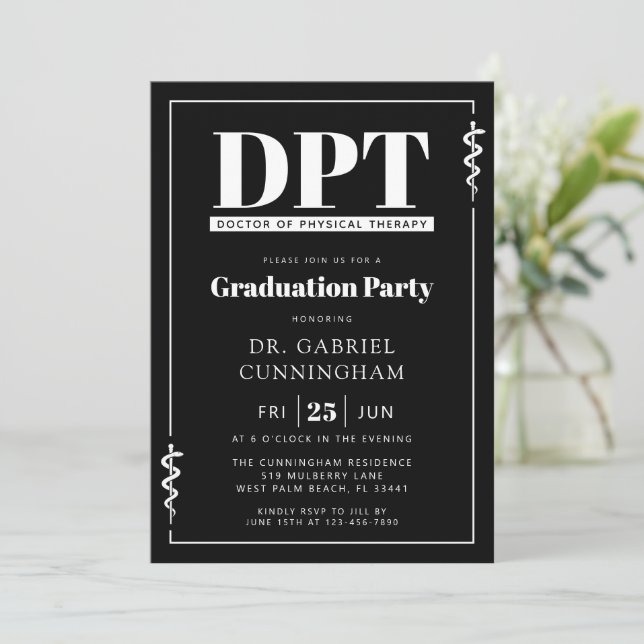 Modern DPT Doctor of Physical Therapy Graduation Invitation (Standing Front)
