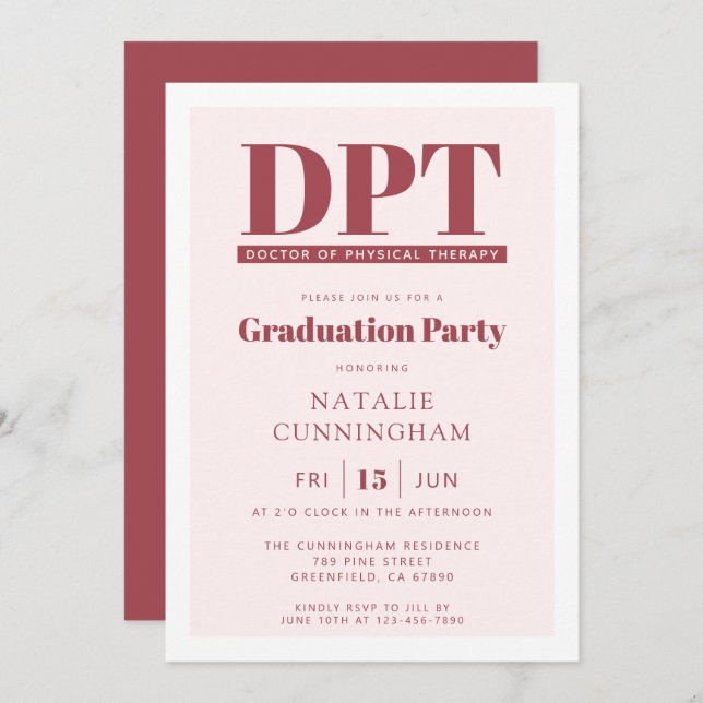Modern DPT Doctor of Physical Therapy Graduation Invitation (Front/Back)