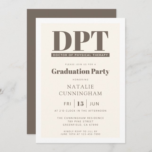 Modern DPT Doctor of Physical Therapy Graduation Invitation (Front/Back)