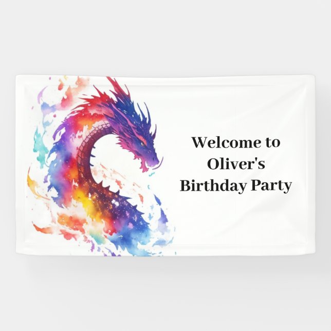 Modern Dragon Birthday Banner (Horizontal)