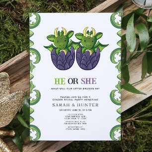 Modern Dragon He Or She Gender Reveal Baby Shower Invitation