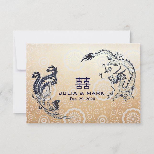 Modern Dragon-Phoenix Chinese Wedding RSVP (Front)