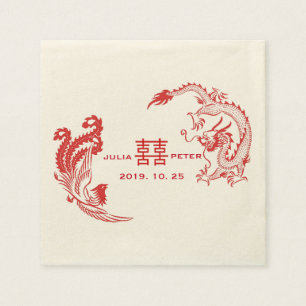 Modern Dragon-Phoenix Personalised Chinese Wedding Napkin