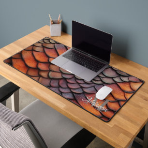 Modern Dragon Scale Monogram Name  Desk Mat