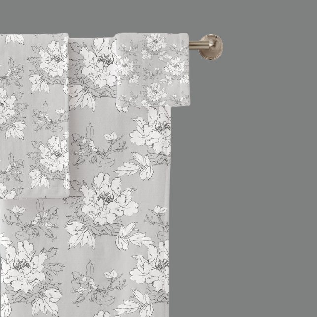 Modern Drawing Grey Floral Pattern Bath Towel Set (Creator Uploaded)