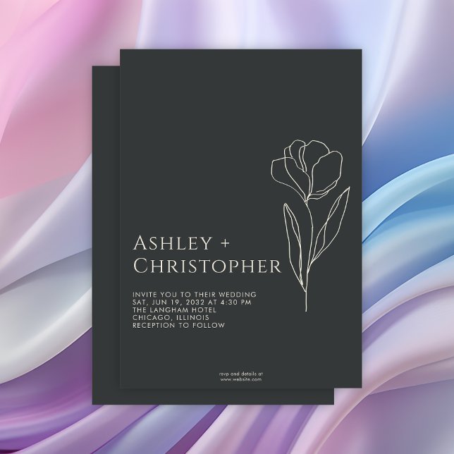 Modern Drawn Floral Black Onyx Wedding Invitation (Creator Uploaded)