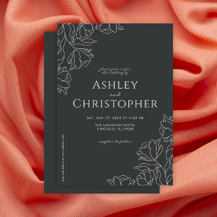 Modern Drawn Floral Black Onyx Wedding Invitation