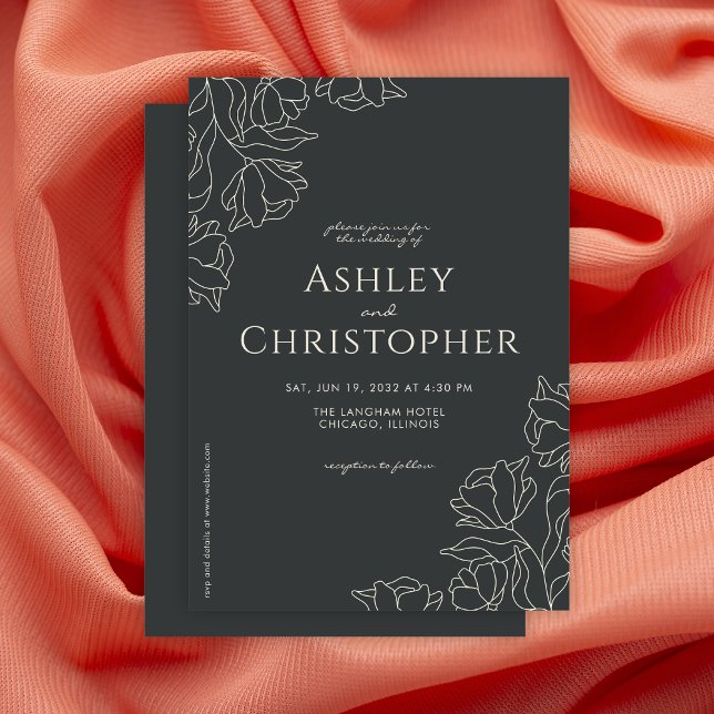 Modern Drawn Floral Black Onyx Wedding Invitation (Creator Uploaded)