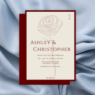 Modern Drawn Floral Crimson Red Wedding Invitation