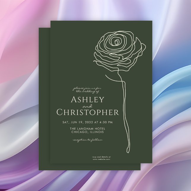 Modern Drawn Floral Dark Moss Green Wedding Invitation (Creator Uploaded)