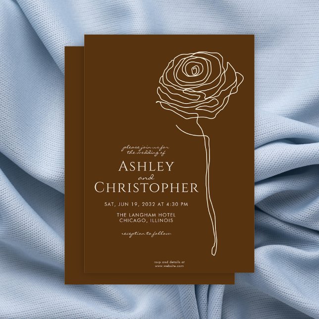 Modern Drawn Floral Golden Brown Wedding Invitation (Creator Uploaded)