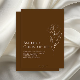 Modern Drawn Floral Golden Brown Wedding Invitation