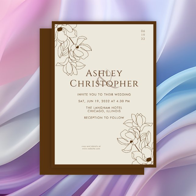 Modern Drawn Floral Golden Brown Wedding Invitation (Creator Uploaded)