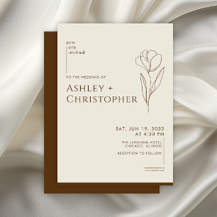 Modern Drawn Floral Golden Brown Wedding Invitation